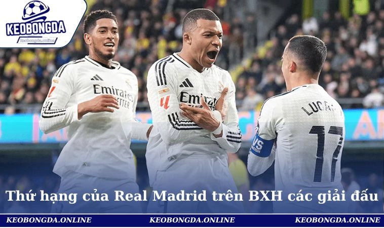 Thứ hạng của Real Madrid trên BXH các giải đấu